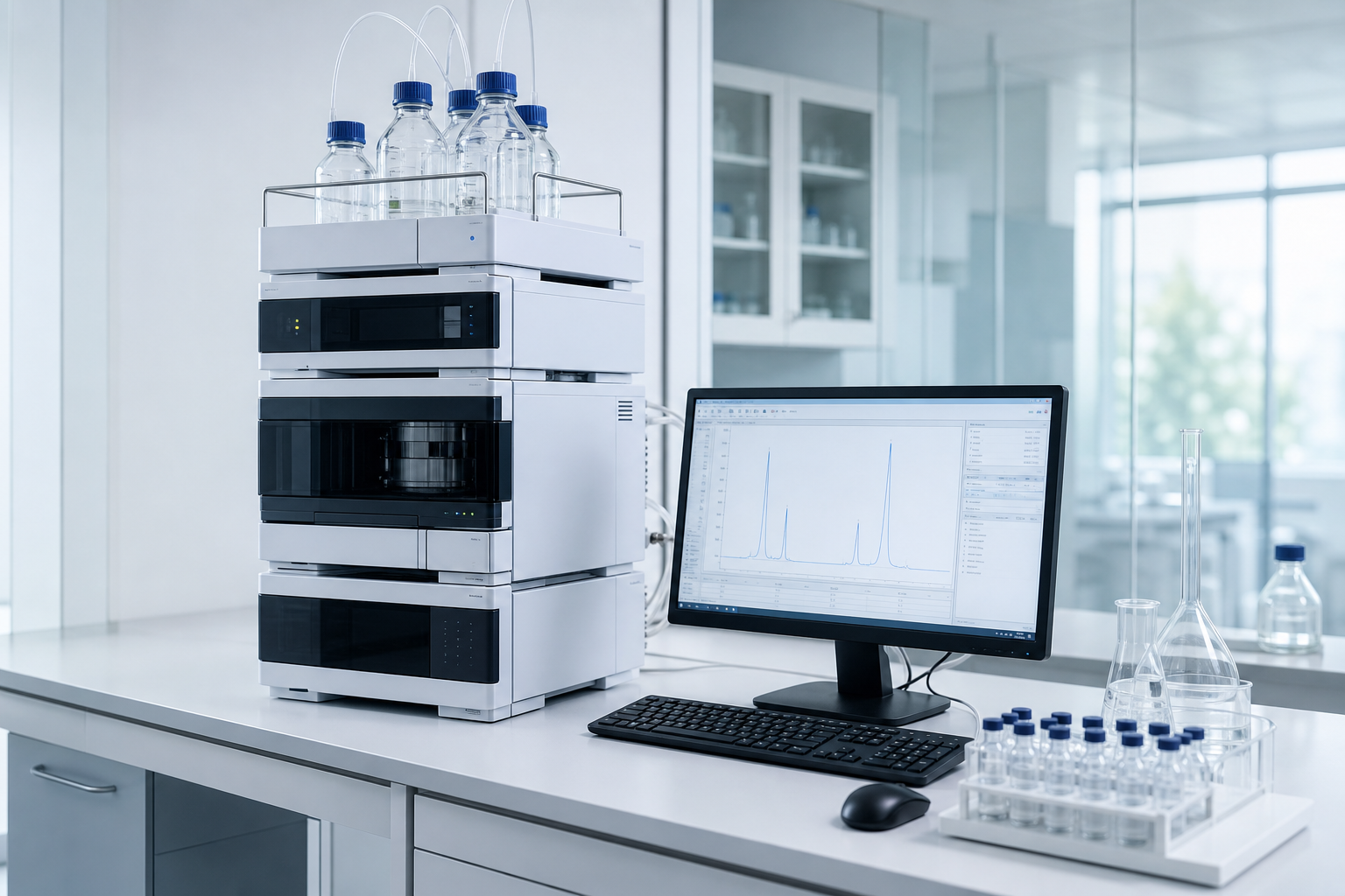 Analytical laboratory instrumentation and chromatogram workstation